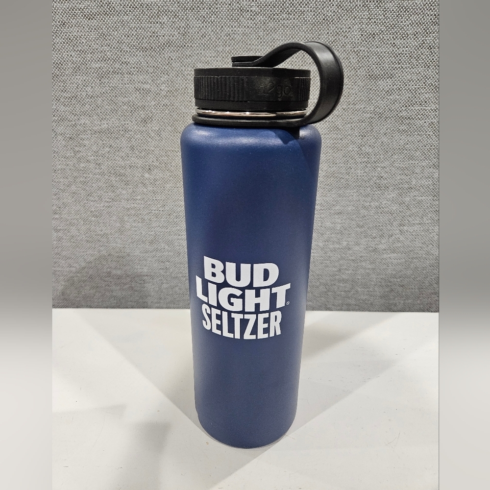 H2go 40 oz Stainless Steel Water Bottle. Insulated Lid, Wide Opening, Bud light